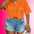 Orange Short Sleeve Pocket Blouse