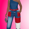Red and White Patchwork Denim Jeans