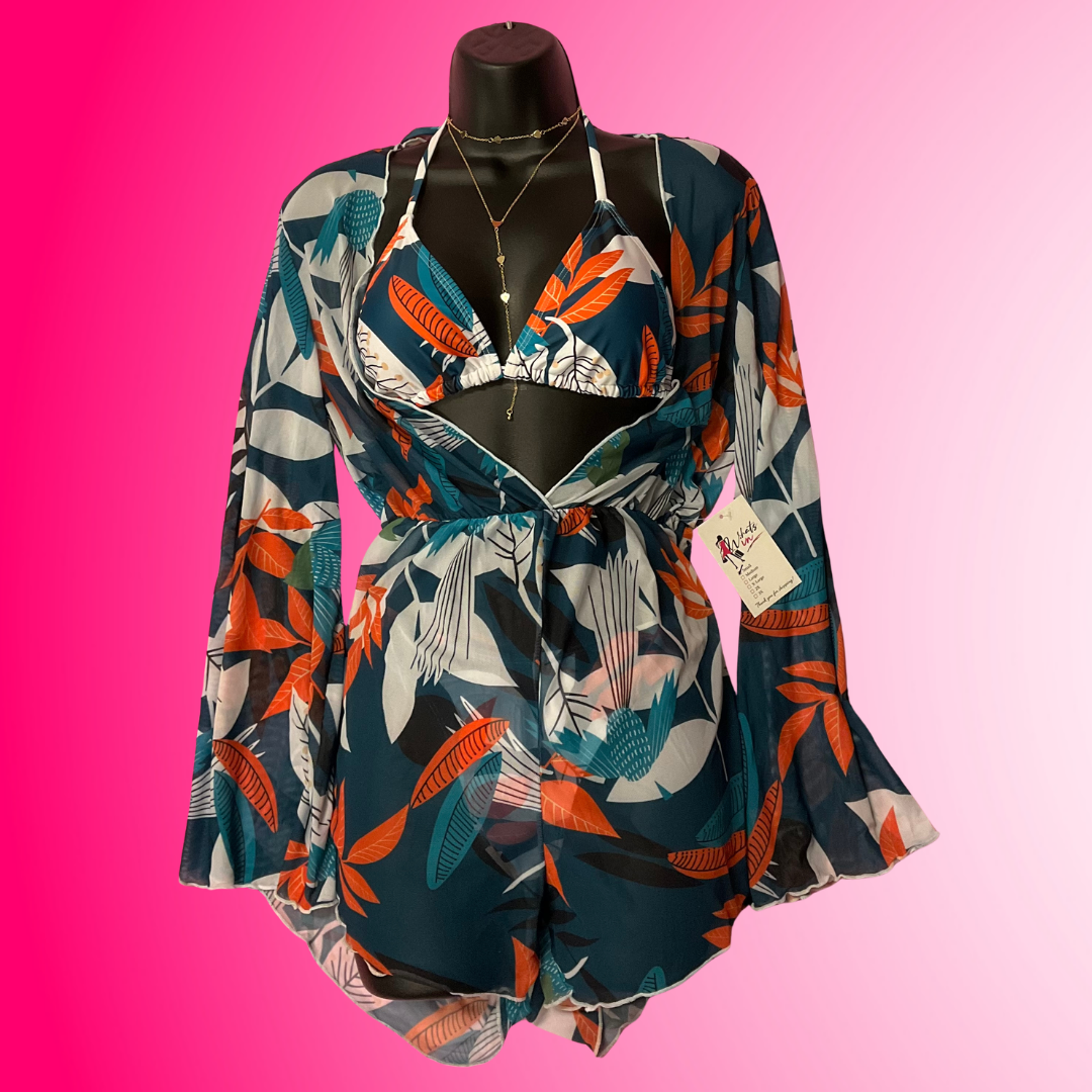 Multicolored Swimsuit w/ Coverup Set